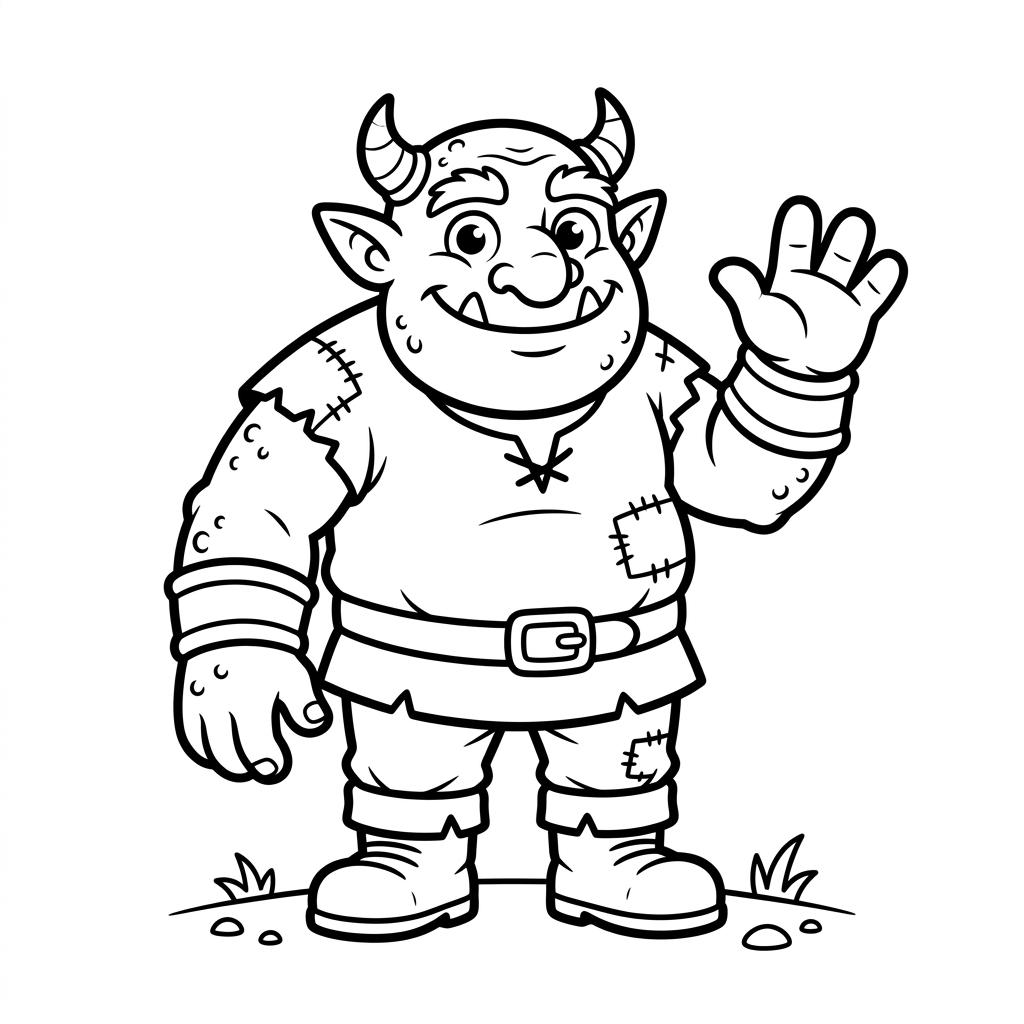 Desenho infantil do ogro Shrek em linhas pretas e nítidas para colorir, pintar e imprimir em folha A4. Baixe grátis a imagem em PDF para imprimir no Colorizando.
