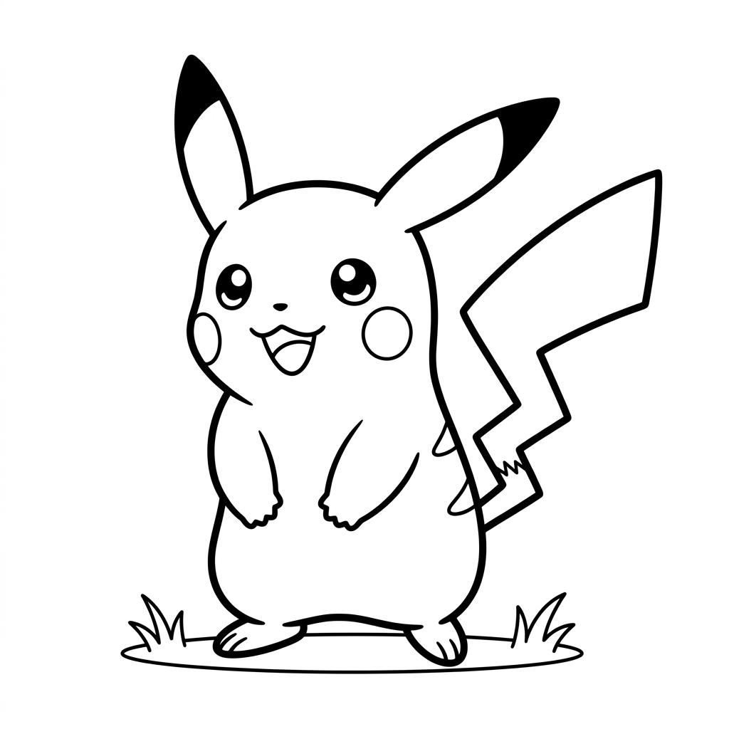 Desenho em linhas pretas do Pikachu para imprimir e colorir