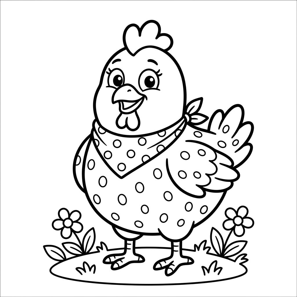 Desenho fofo da Galinha Pintadinha em traços simples para imprimir e pintar.