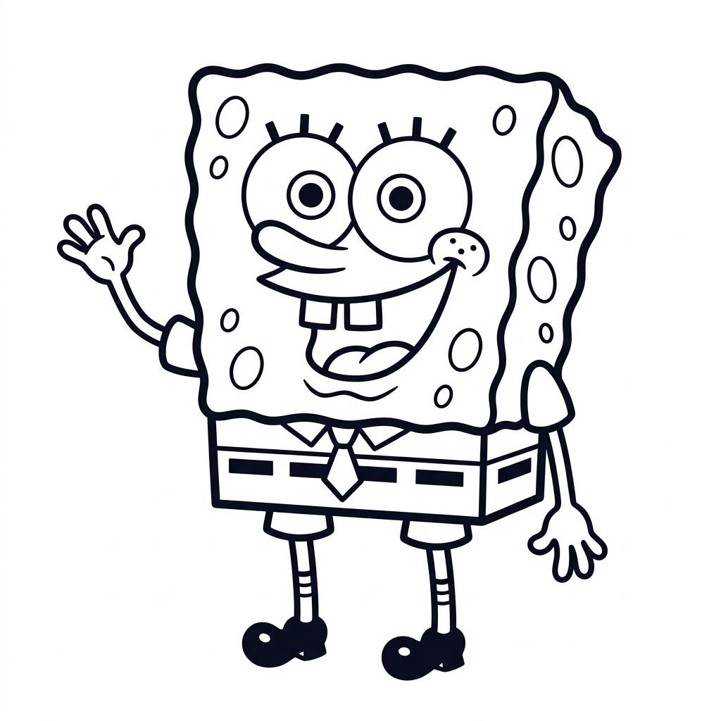 Desenho divertido do Bob Esponja em traços pretos nítidos para imprimir e pintar.