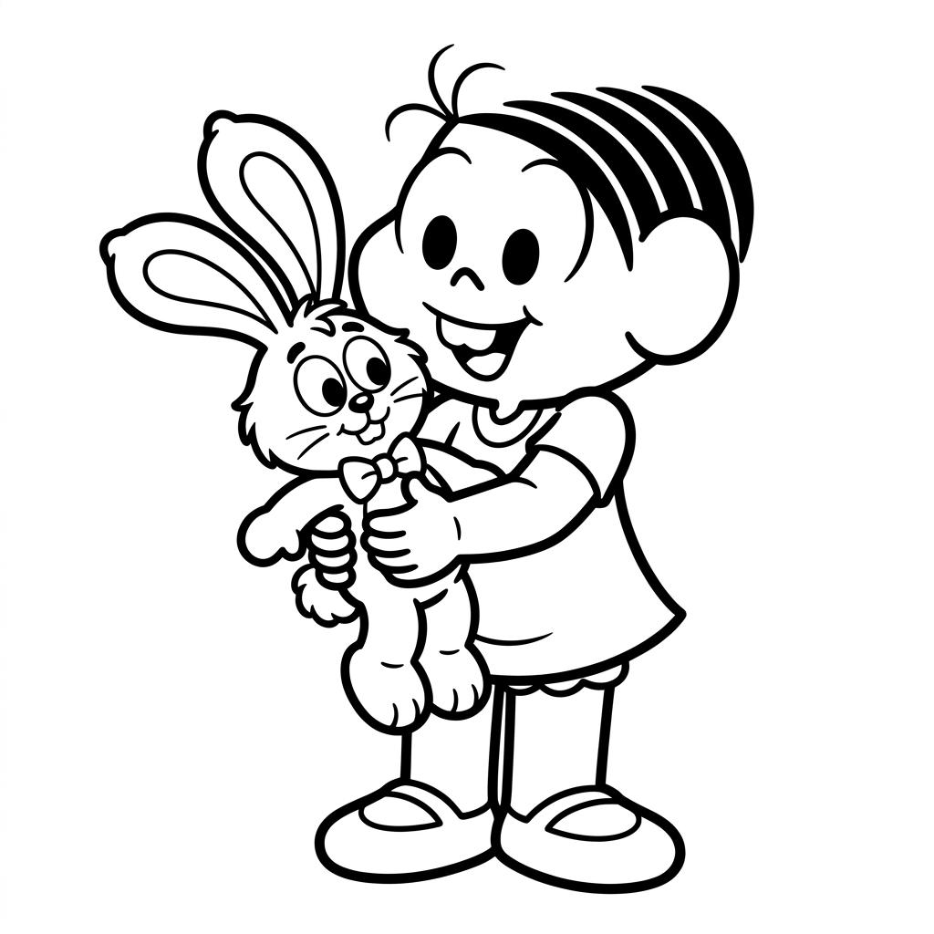 Desenho fofo da Mônica da Turma da Mônica com o coelhinho Sansão para colorir.