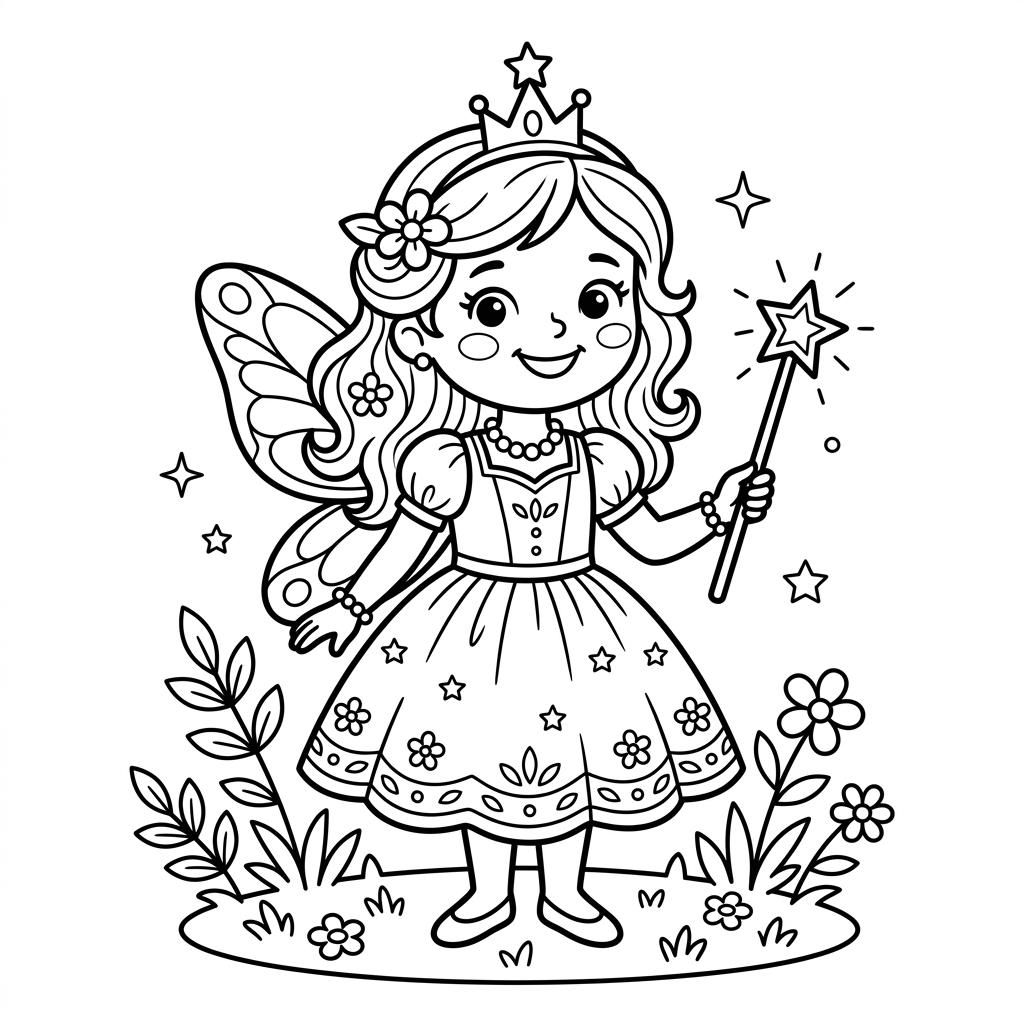 Desenho lindo de princesa fofa em estilo vetor para imprimir e pintar.