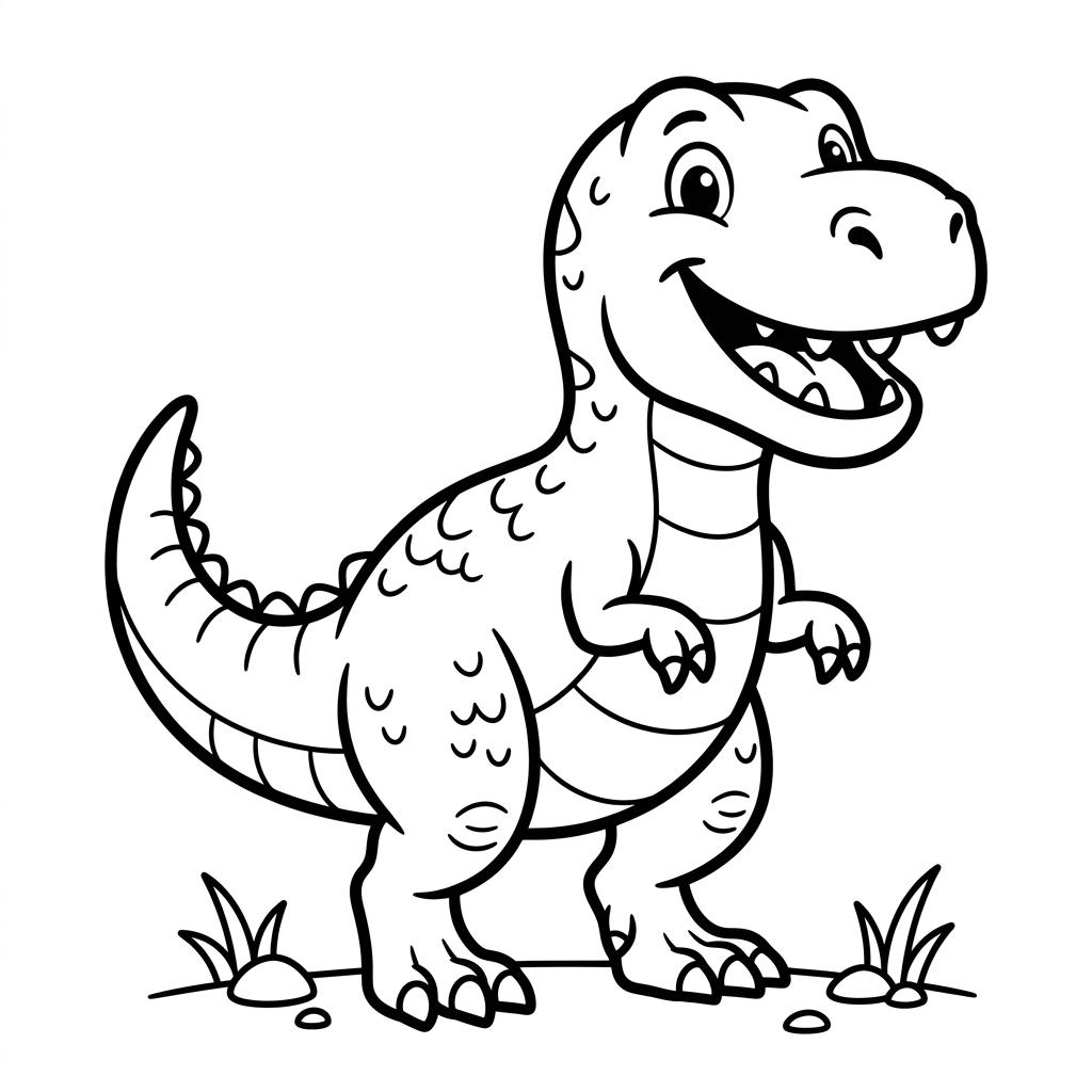 Desenho fofo de dinossauro T-Rex para imprimir e colorir infantil.