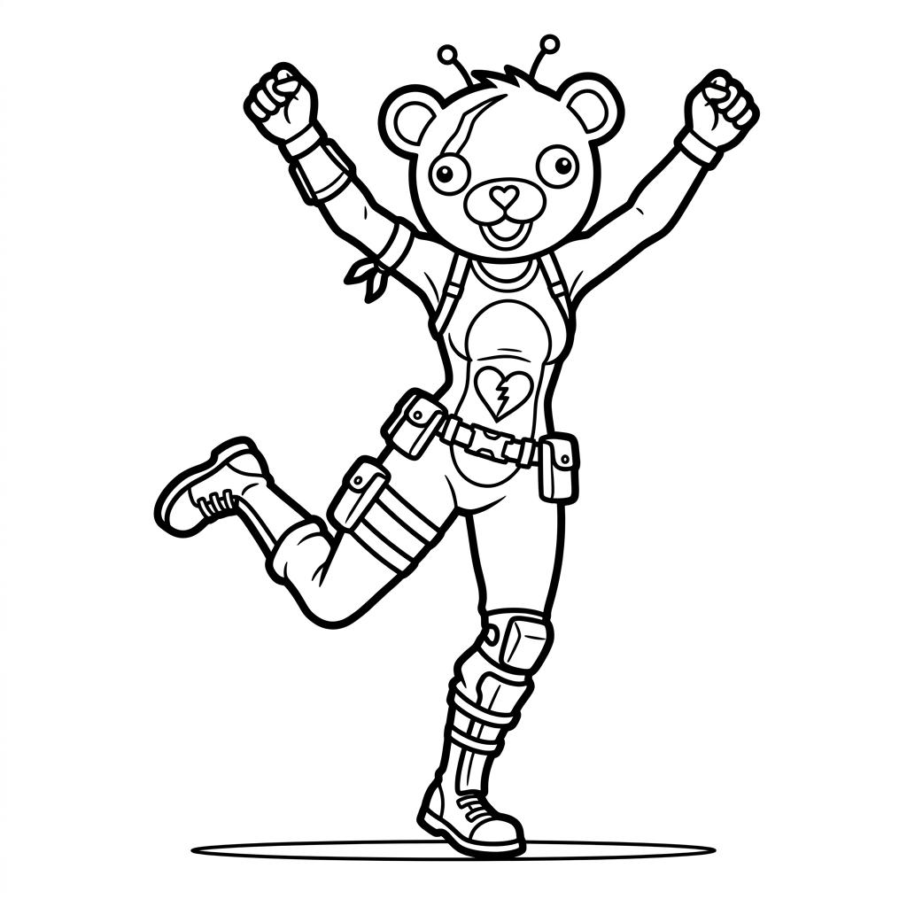 Desenho infantil de Fortnite Cuddle Team Leader em linhas pretas e nítidas para colorir, pintar e imprimir em folha A4. Baixe grátis a imagem em PDF para imprimir no Colorizando.