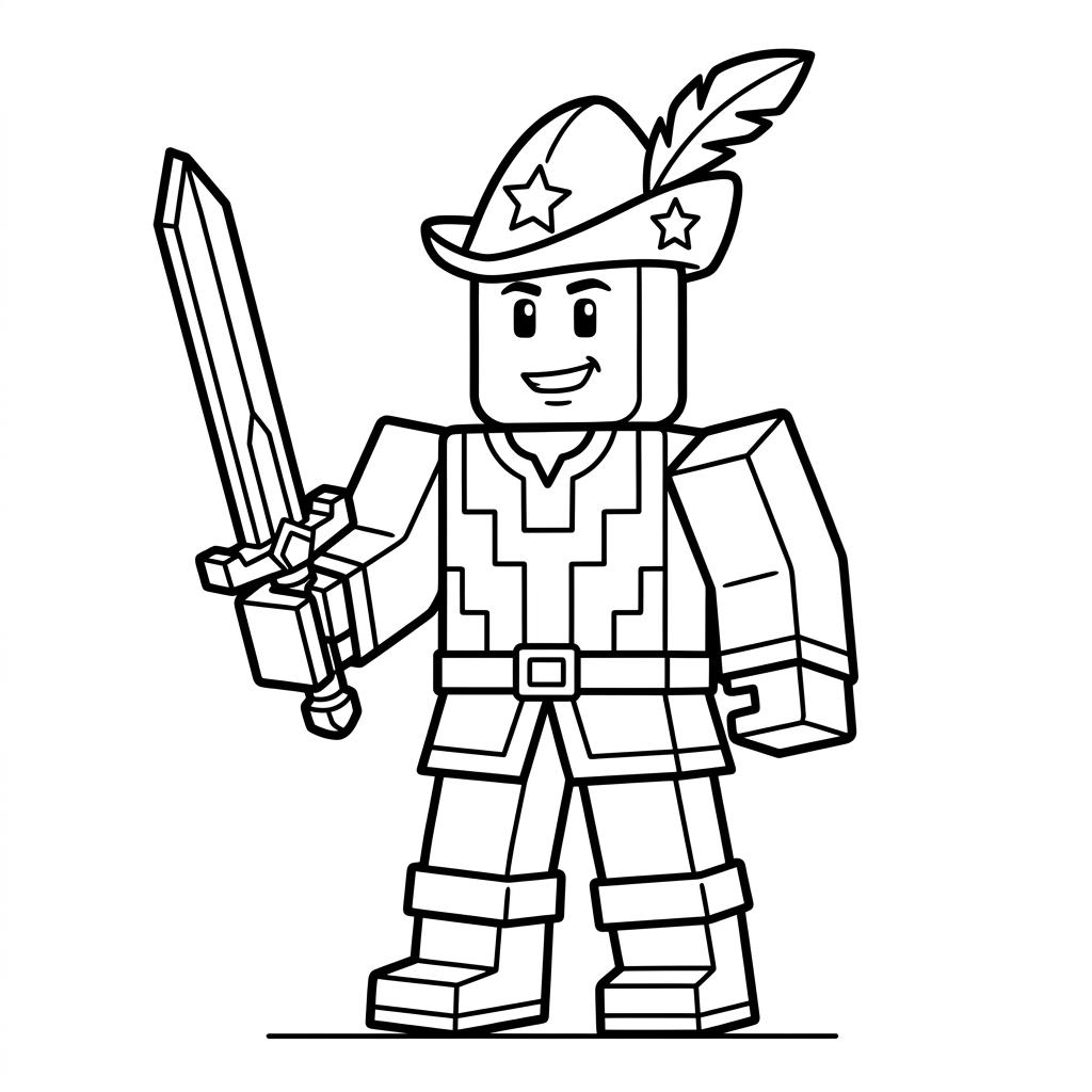 Desenho infantil de Personagem Roblox com Espada em linhas pretas e nítidas para colorir, pintar e imprimir em folha A4. Baixe grátis a imagem em PDF para imprimir no Colorizando.