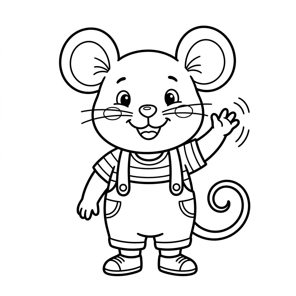 Desenho infantil de Mickey Mouse Acenando em linhas pretas e nítidas para colorir, pintar e imprimir em folha A4. Baixe grátis a imagem em PDF para imprimir no Colorizando.