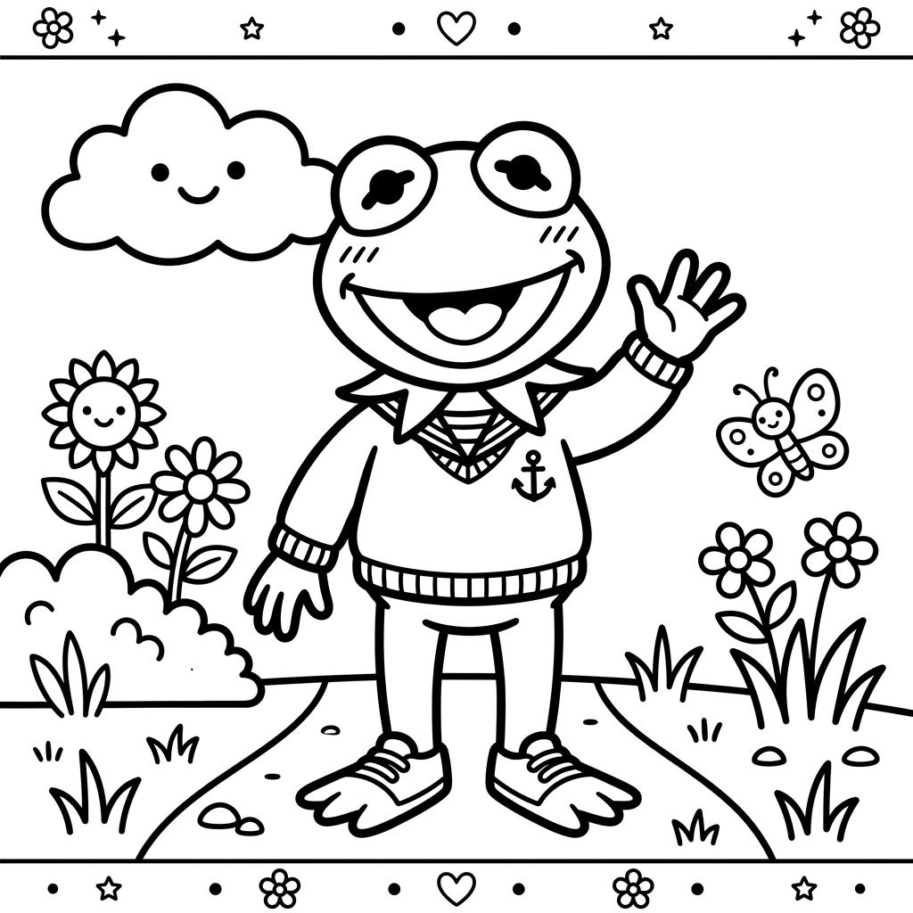 Desenho infantil do sapo Caco baby do Muppet Babies em linhas pretas e nítidas para colorir, pintar e imprimir em folha A4. Baixe grátis a imagem em PDF para imprimir no Colorizando.